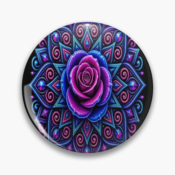 Item preview, Cosmic Neon Cyber Rose Mandala - Futuristic Glowing Flower Star designed and sold by Breezes-of-Ida.