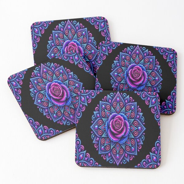 Item preview, Cosmic Neon Cyber Rose Mandala - Futuristic Glowing Flower Star designed and sold by Breezes-of-Ida.