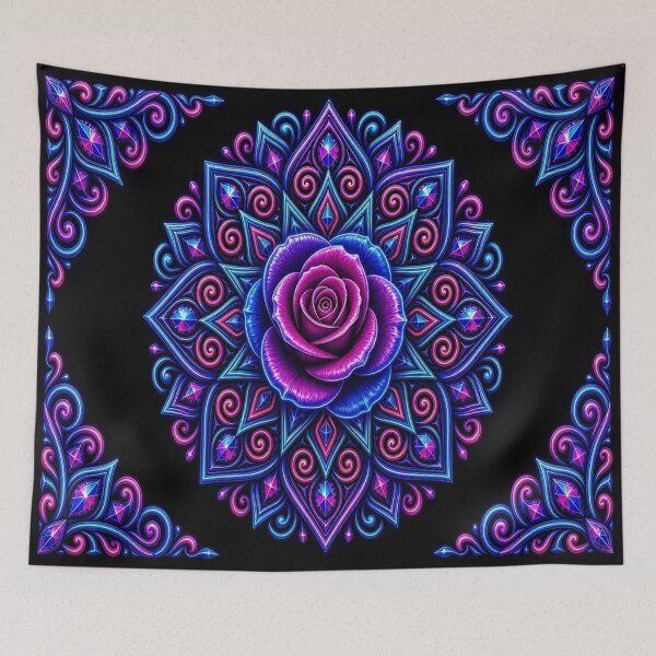 Item preview, Cosmic Neon Cyber Rose Mandala - Futuristic Glowing Flower Star designed and sold by Breezes-of-Ida.