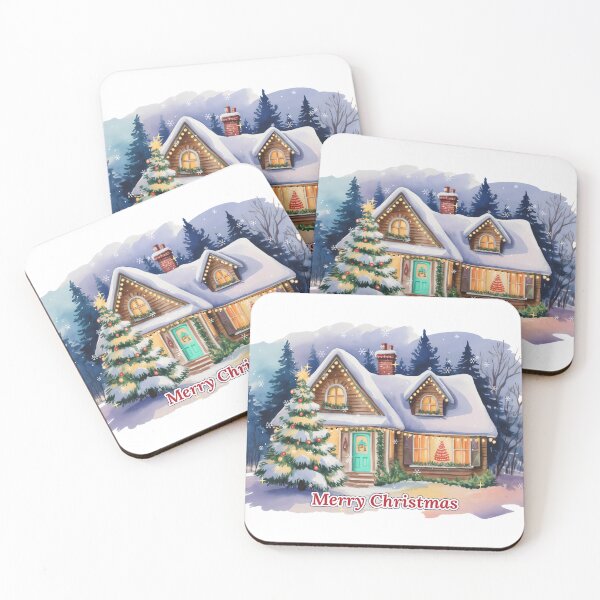 Item preview, Watercolor Christmas Cottage in Snow, Cozy Winter Holiday Art designed and sold by Deepsleepstudio.
