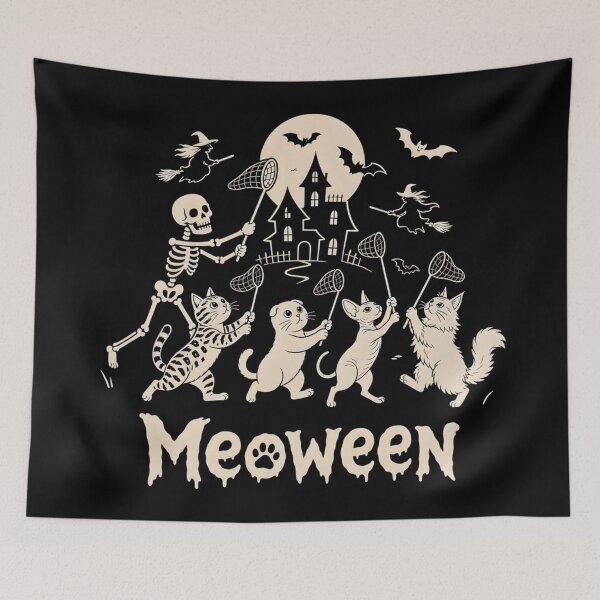 Item preview, Meoween – Skeleton and Cats on a Ghost Hunt in the Moonlight designed and sold by Bengoer18.