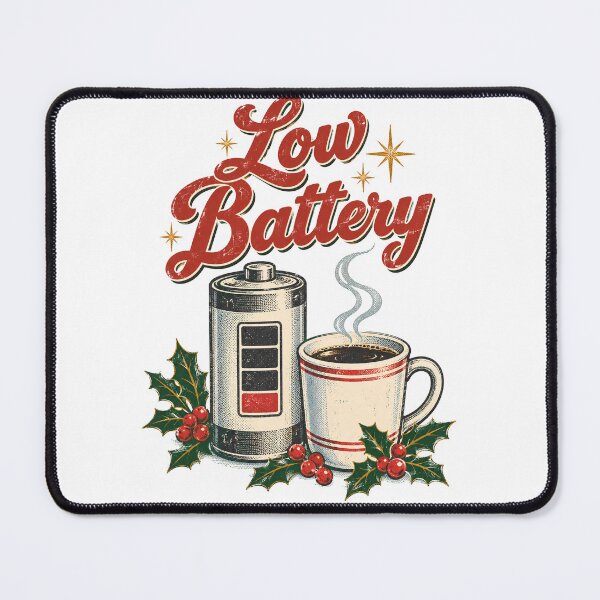 Item preview, Retro Low Battery Christmas Coffee and Holly designed and sold by Watercolorsart.
