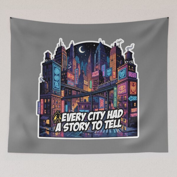 Item preview, Neon Night Comic Book Skyline Rooftop Silhouette Illustration designed and sold by KhAIa Reeve Art Studio.