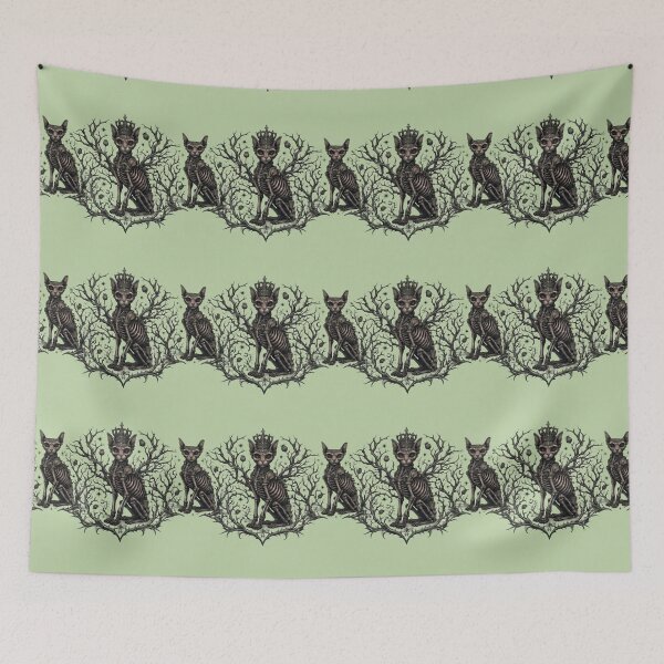 Item preview, "Macabre Majesty" - Crowned Skeleton Cat & Thorns Pastel Goth Art designed and sold by cabuks.