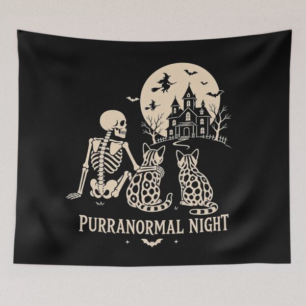 Item preview, Purranormal Night – Skeleton and Bengal cats around the campfire at night designed and sold by Bengoer18.