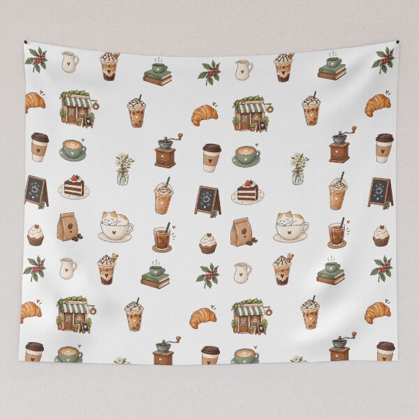 Item preview, Cozy Coffee Shop Cafe Doodles designed and sold by Rehnair.