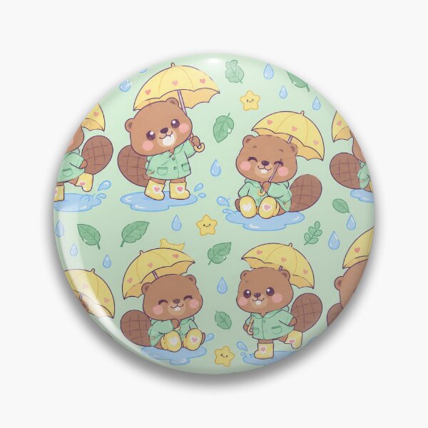 Item preview, Kawaii Rainy Day Beaver with Heart Rain Boots Pastel Pattern designed and sold by Soft Berry Studio.