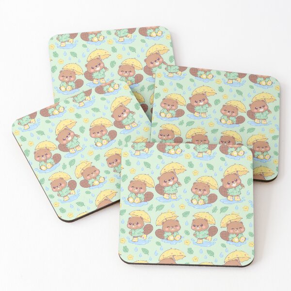 Item preview, Kawaii Rainy Day Beaver with Heart Rain Boots Pastel Pattern designed and sold by Soft Berry Studio.