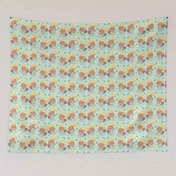 Item preview, Kawaii Rainy Day Beaver with Heart Rain Boots Pastel Pattern designed and sold by Soft Berry Studio.