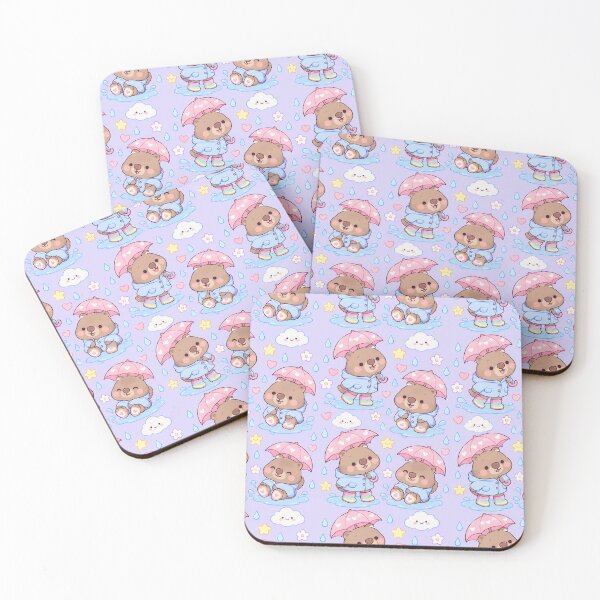Item preview, Kawaii Rainy Day Wombat with Rainbow Rain Boots Pastel Pattern designed and sold by Soft Berry Studio.