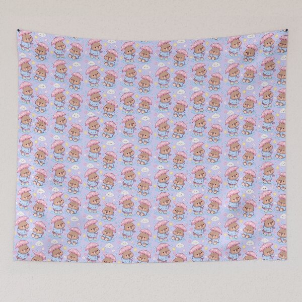 Item preview, Kawaii Rainy Day Wombat with Rainbow Rain Boots Pastel Pattern designed and sold by Soft Berry Studio.