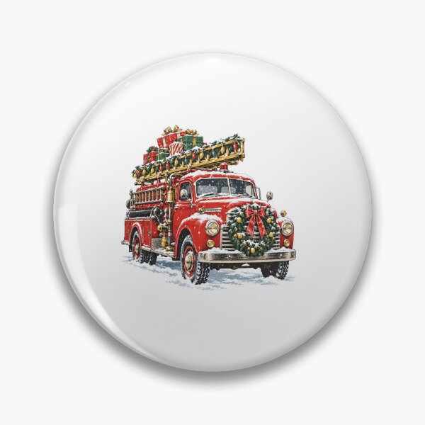 Item preview, Vintage Red Fire Truck with Wreath and Gifts designed and sold by Watercolorsart.