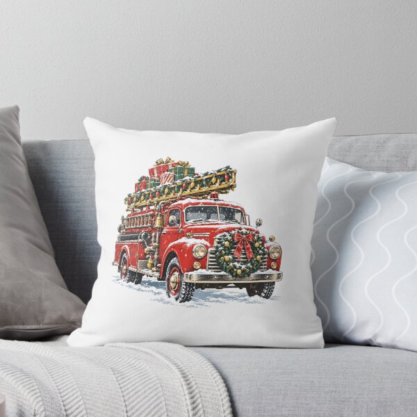 Item preview, Vintage Red Fire Truck with Wreath and Gifts designed and sold by Watercolorsart.