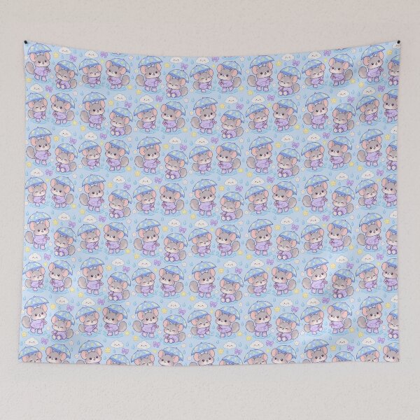 Item preview, Kawaii Rainy Day Chinchilla with Moon Rain Boots Pastel Pattern designed and sold by Soft Berry Studio.