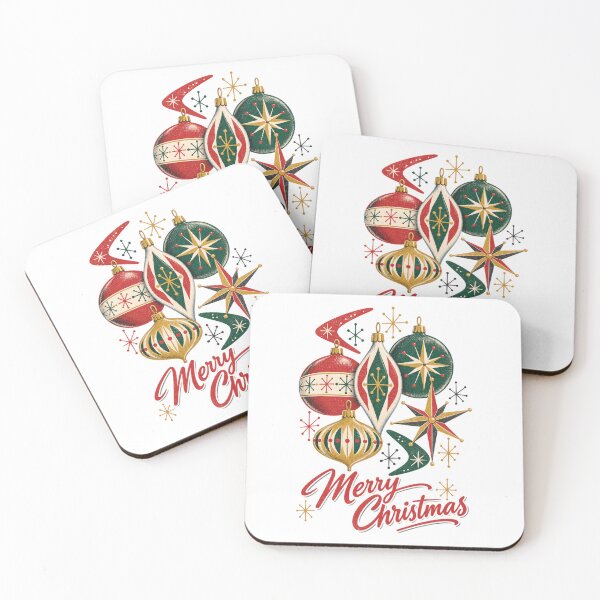 Item preview, Mid Century Retro Christmas Ornaments Merry Christmas designed and sold by Watercolorsart.