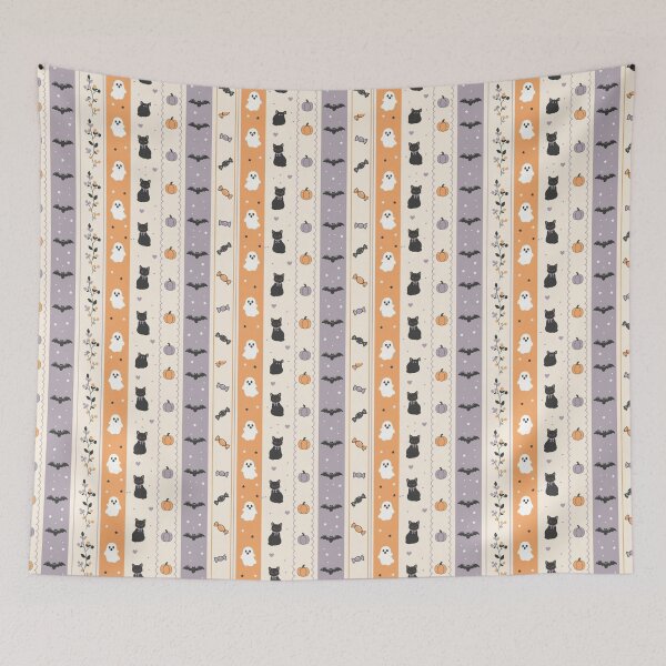 Item preview, Pastel Halloween Stripes | Cute Ghosts, Black Cats & Pumpkins Pattern designed and sold by Aniwhisper240.
