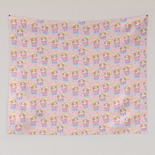 Item preview, Kawaii Rainy Day Guinea Pig with Cherry Rain Boots Pastel Pattern designed and sold by Soft Berry Studio.