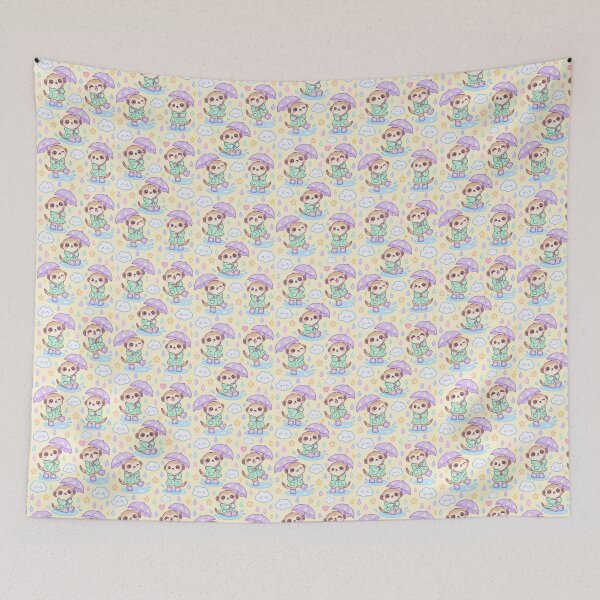 Item preview, Kawaii Rainy Day Meerkat with Star Rain Boots Pastel Pattern designed and sold by Soft Berry Studio.