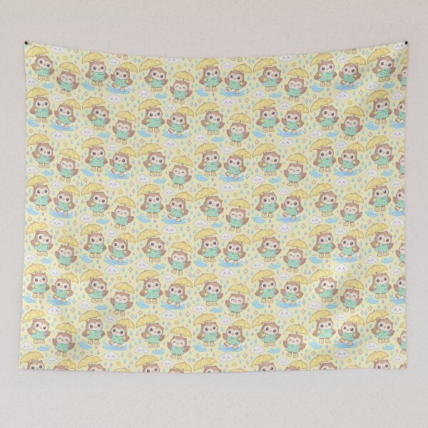 Item preview, Kawaii Rainy Day Owl with Moon Rain Boots Pastel Pattern designed and sold by Soft Berry Studio.