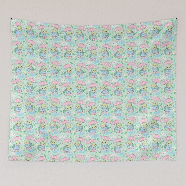 Item preview, Kawaii Rainy Day Turtle with Daisy Rain Boots Pastel Pattern designed and sold by Soft Berry Studio.