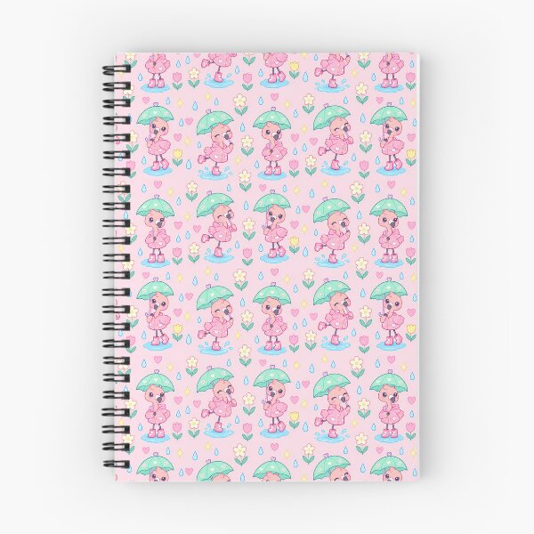Item preview, Kawaii Rainy Day Flamingo Pattern with Pink Rain Boots and Mint Umbrellas designed and sold by Soft Berry Studio.