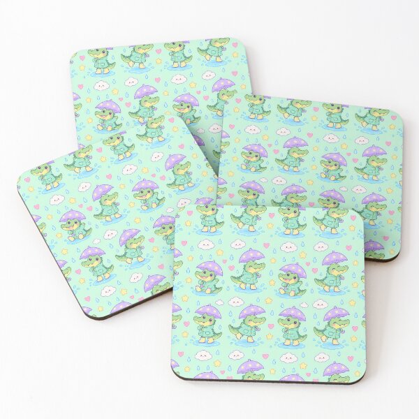 Item preview, Kawaii Rainy Day Crocodile Pattern with Star Rain Boots and Lavender Umbrellas designed and sold by Soft Berry Studio.