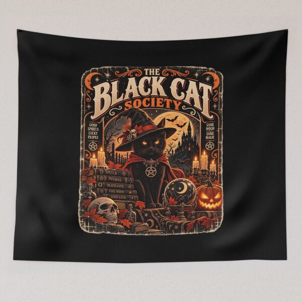 Item preview, The Black Cat Society — Vintage Gothic Halloween Witch Cat designed and sold by Dovarune.