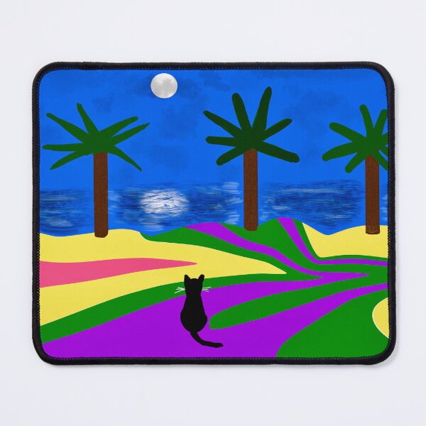 Item preview, Cat Stares at Tropical Moonlit Scene designed and sold by Elaine M Hayward .