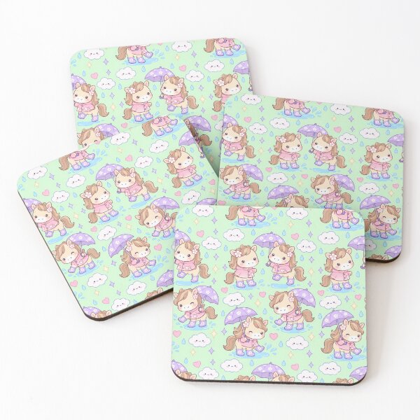 Item preview, Kawaii Rainy Day Horse Pattern with Flower Rain Boots and Lavender Umbrellas designed and sold by Soft Berry Studio.