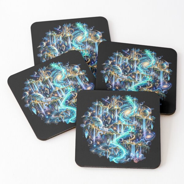 Item preview, Celestial Turquoise Realm – Golden Cosmic Waterfalls designed and sold by TroviTutto.