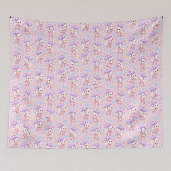 Item preview, Kawaii Rainy Day Swan Pattern with Pearl Rain Boots and Lavender Umbrellas designed and sold by Soft Berry Studio.