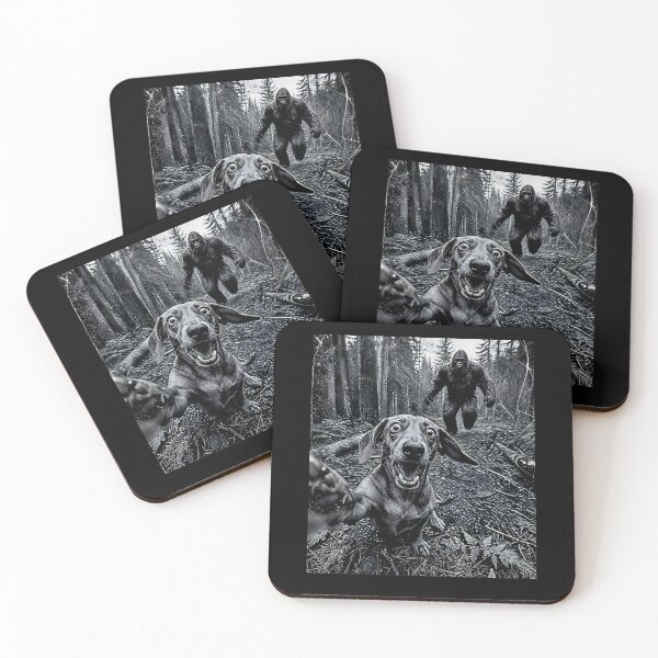 Item preview, Funny Dachshund Selfie Chased by Bigfoot Camping Adventure designed and sold by Brasovbit.