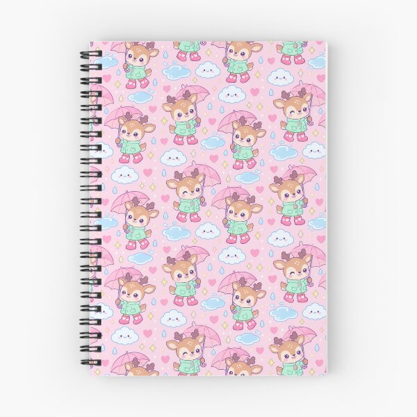 Item preview, Kawaii Rainy Day Reindeer Pattern with Berry Rain Boots and Pink Umbrellas designed and sold by Soft Berry Studio.