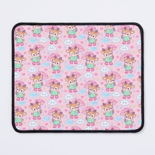 Item preview, Kawaii Rainy Day Reindeer Pattern with Berry Rain Boots and Pink Umbrellas designed and sold by Soft Berry Studio.