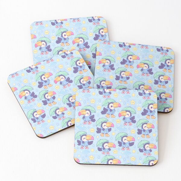 Item preview, Kawaii Rainy Day Toucan Pattern with Fruit Rain Boots and Mint Umbrellas designed and sold by Soft Berry Studio.
