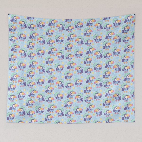 Item preview, Kawaii Rainy Day Toucan Pattern with Fruit Rain Boots and Mint Umbrellas designed and sold by Soft Berry Studio.