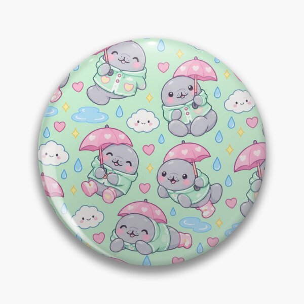 Item preview, Kawaii Rainy Day Manatee Pattern with Heart Rain Boots and Pink Umbrellas designed and sold by Soft Berry Studio.