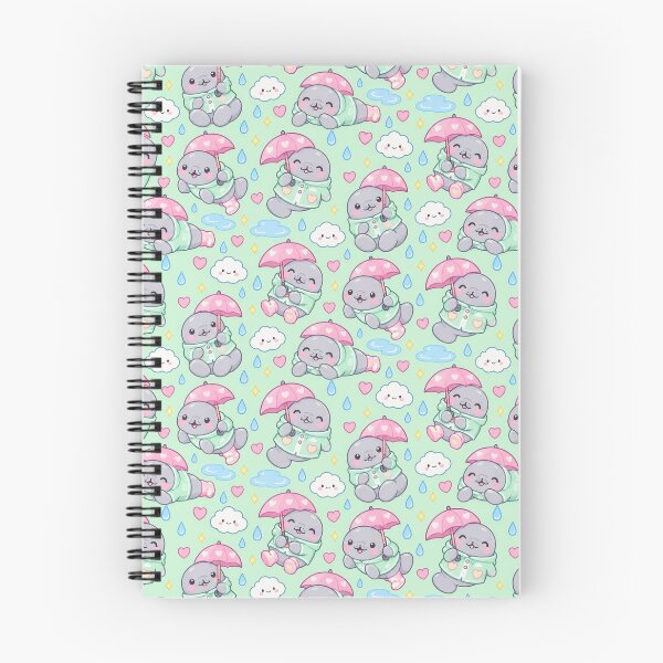 Item preview, Kawaii Rainy Day Manatee Pattern with Heart Rain Boots and Pink Umbrellas designed and sold by Soft Berry Studio.