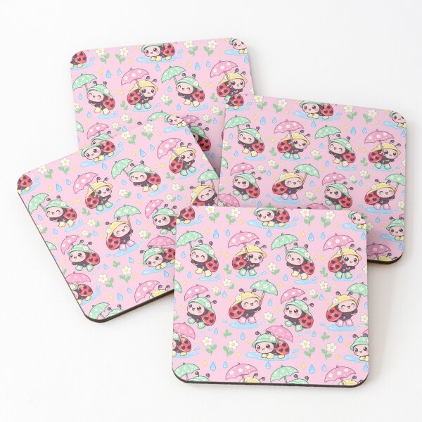 Item preview, Kawaii Rainy Day Ladybug Pattern with Flower Rain Boots and Cute Umbrellas designed and sold by Soft Berry Studio.