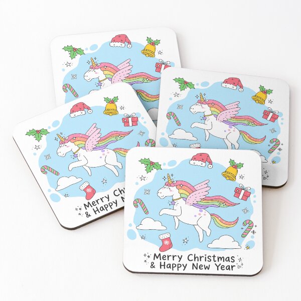 Item preview, Merry Christmas & Happy New Year Unicorn - Cute Kawaii Rainbow Unicorn Christmas Doodle  designed and sold by Deepsleepstudio.