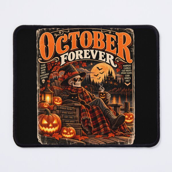 Item preview, October Forever — Cozy Skeleton Coffee Retro Halloween Art designed and sold by Dovarune.