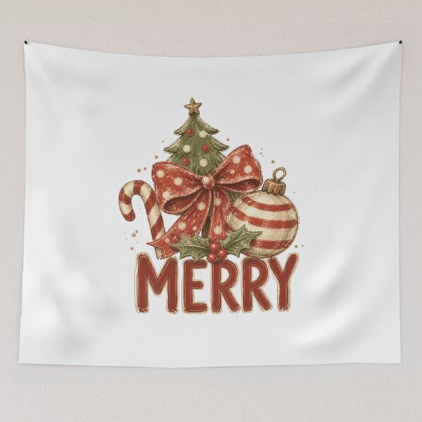 Item preview, Merry Christmas Tree with Red Bow and Golden Bells designed and sold by Cute-and-Co.