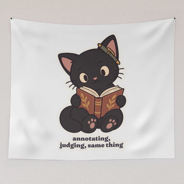 Item preview, Judgy Black Cat Annotating Books Dark Academia designed and sold by OuqCreations.