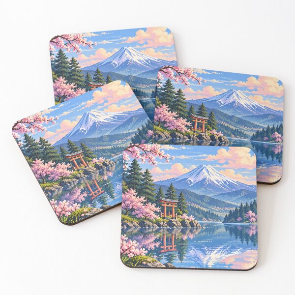 Item preview, Sakura and reflections of Mount Fuji — Pixel Art designed and sold by Pixel Sakura Gallery.
