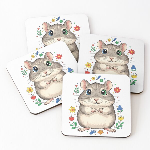 Item preview, Gerbil with Odd Eyes - Cute Folk Art Floral Illustration designed and sold by Lucid Dream Pixel.