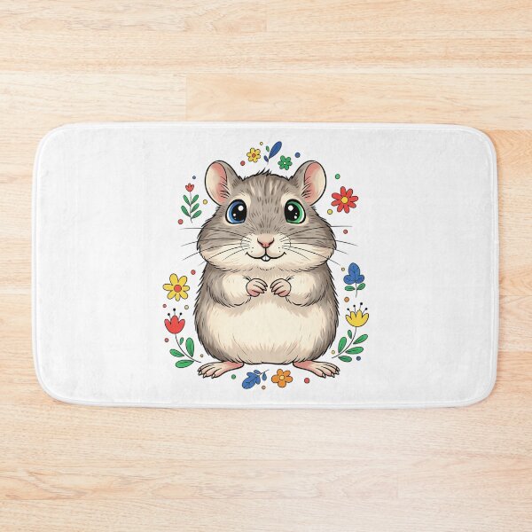 Item preview, Gerbil with Odd Eyes - Cute Folk Art Floral Illustration designed and sold by Lucid Dream Pixel.