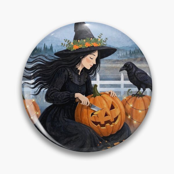 Item preview, Black witch and crow -Jack Carving - carving jack-o-lantern with knife, crow watching. designed and sold by DibujandoPorfa.
