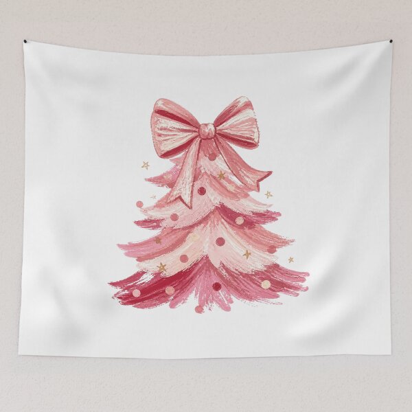 Item preview, Pink Christmas Tree with Gingham Bow and Golden Stars designed and sold by Cute-and-Co.