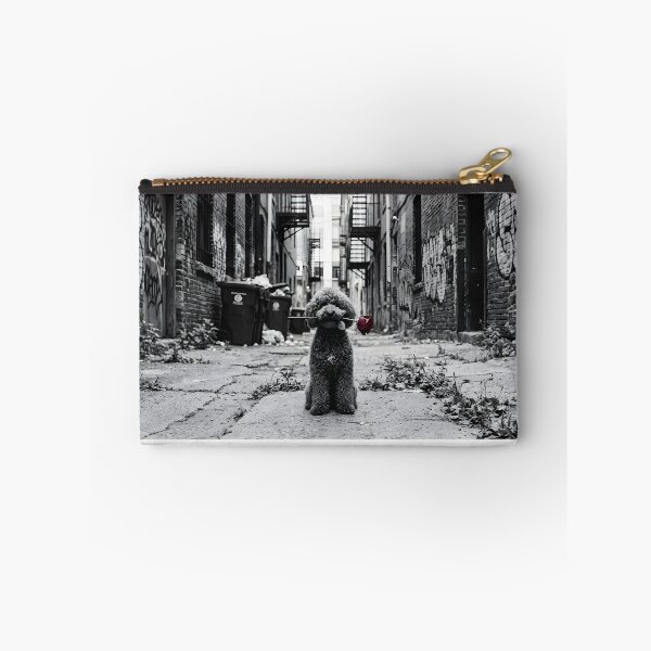 Item preview, Gothic Miniature Poodle with Red Rose - Moody Black and White Abandoned Alley Art designed and sold by TheDogRose | Dark Dog Art.