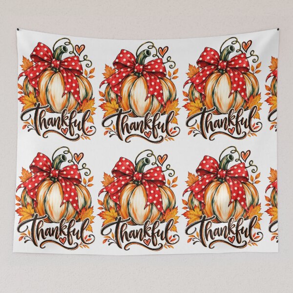 Item preview, Thankful Pumpkin with Red Polka Dot Bow Fall Thanksgiving Art designed and sold by RAYOUS.